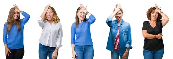 Collage Grupo Mujeres Hermosas Sobre Fondo Blanco Aislado Sorprendido Con —  Fotos de Stock