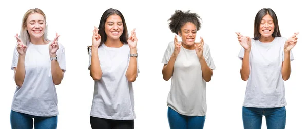 Collage Grupo Chino Árabe Mujer Afroamericana Sobre Fondo Aislado Sonriendo —  Fotos de Stock