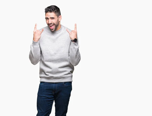 Young Handsome Man Wearing Sweatshirt Isolated Background Shouting Crazy Expression — Stock Photo, Image