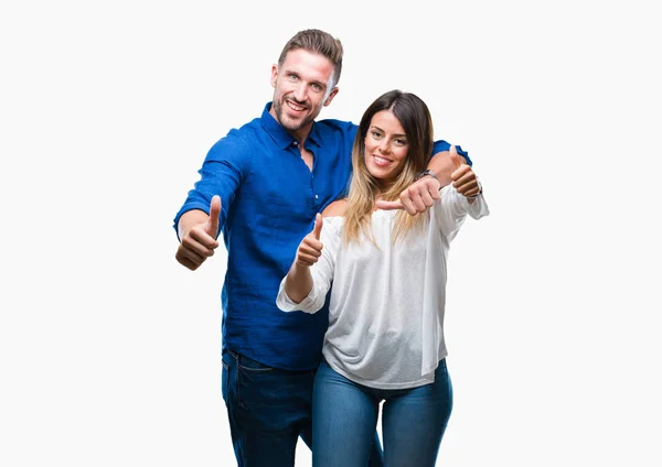 Young Couple Love Isolated Background Approving Doing Positive Gesture Hand — Stock Photo, Image