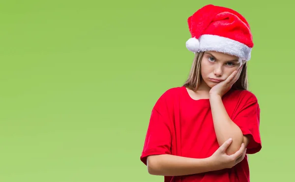 Menina Bonita Nova Vestindo Chapéu Natal Sobre Fundo Isolado Pensando — Fotografia de Stock