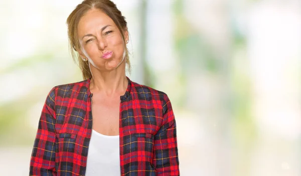 Donna Adulta Mezza Età Che Indossa Giacca Casual Sfondo Isolato — Foto Stock