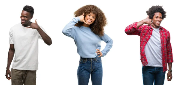 Collage Afroamericanos Grupo Personas Sobre Fondo Aislado Sonriendo Haciendo Gesto —  Fotos de Stock