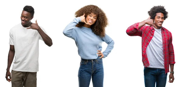 Collage Afroamericanos Grupo Personas Sobre Fondo Aislado Sonriendo Haciendo Gesto — Foto de Stock