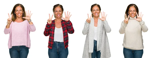 Collage Einer Schönen Frau Mittleren Alters Die Einen Winterpullover Über — Stockfoto