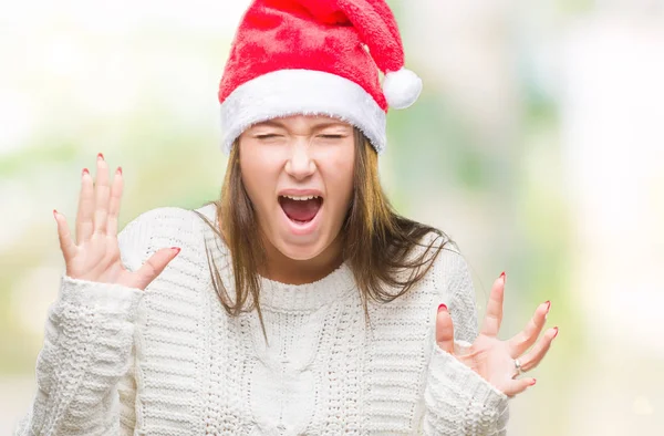 Jeune Belle Femme Caucasienne Portant Chapeau Noël Sur Fond Isolé — Photo