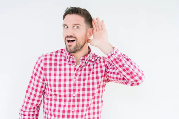 Jovem Homem Bonito Vestindo Camisa Sobre Fundo Isolado Sorrindo Com — Fotografia de Stock