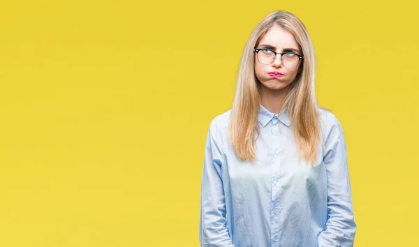 Junge Schöne Blonde Geschäftsfrau Mit Brille Über Isoliertem Hintergrund Macht — Stockfoto