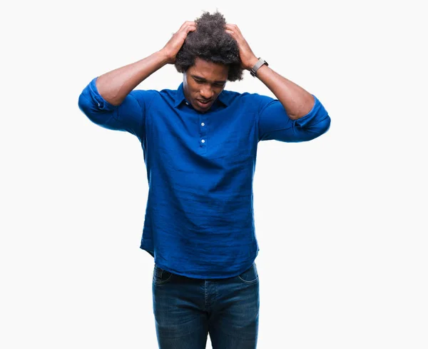 Afroamerikanischer Mann Mit Isoliertem Hintergrund Der Unter Kopfschmerzen Leidet Verzweifelt — Stockfoto