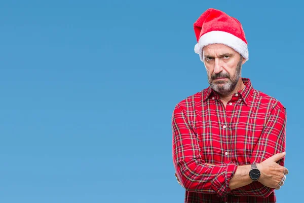 Hombre Mediana Edad Con Sombrero Navidad Sobre Fondo Aislado Escéptico — Foto de Stock