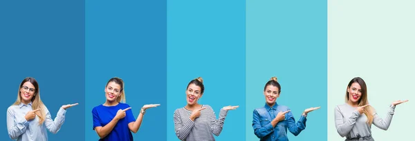 Sammenstøt Ung Vakker Kvinne Blå Striper Isolert Bakgrunn Forbløffet Smilende – stockfoto