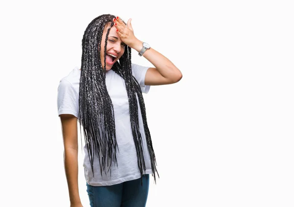 Jovem Trançado Cabelo Afro Americano Menina Sobre Fundo Isolado Surpreendido — Fotografia de Stock