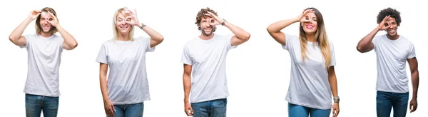 Collage Einer Gruppe Von Menschen Die Legeres Weißes Shirt Über — Stockfoto
