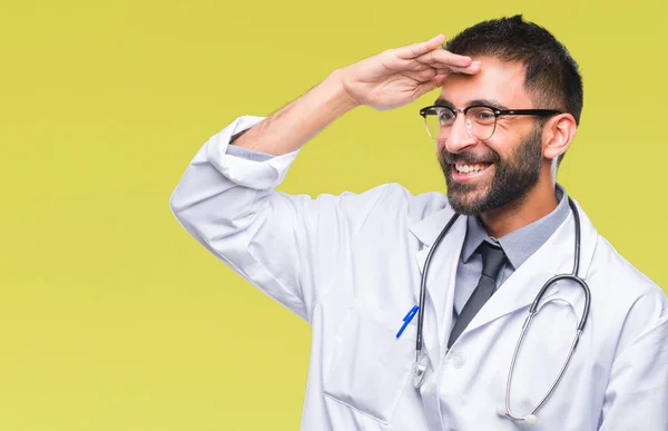 Adult Hispanic Doctor Man Isolated Background Very Happy Smiling Looking — Stock Photo, Image