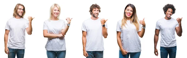 Collage Grupo Personas Que Usan Una Camiseta Blanca Casual Sobre — Foto de Stock