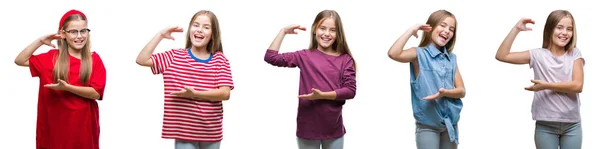 아이의 콜라주 손으로 기호를 보여주는 카메라를 — 스톡 사진