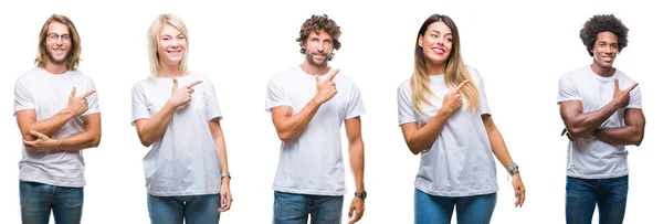 Collage Grupo Personas Con Camiseta Blanca Casual Sobre Fondo Aislado — Foto de Stock