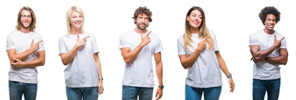 Colagem Grupo Pessoas Vestindo Camiseta Branca Casual Sobre Fundo Isolado — Fotografia de Stock