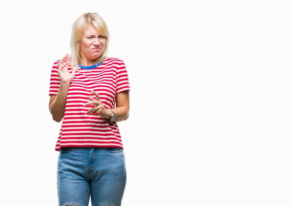 Young Beautiful Blonde Woman Isolated Background Disgusted Expression Displeased Fearful — Stock Photo, Image