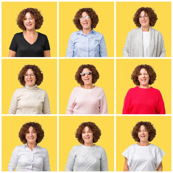 Collage Middle Age Senior Woman Yellow Isolated Background Winking Looking — Stock Photo, Image