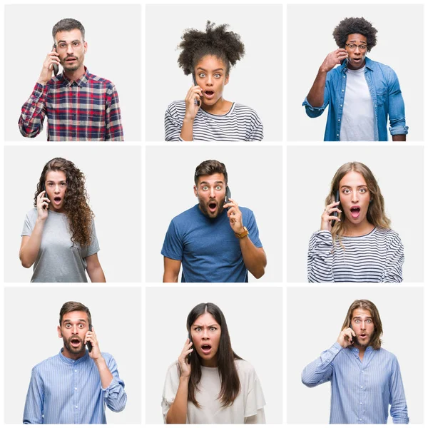 Collage Einer Gruppe Junger Menschen Die Mit Dem Smartphone Über — Stockfoto