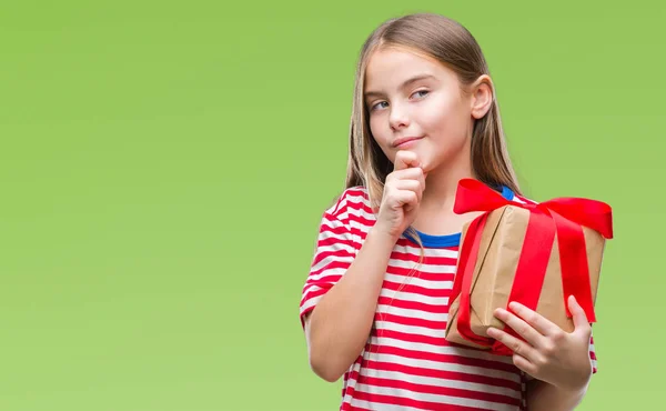 Jeune Belle Fille Donnant Noël Cadeau Saint Valentin Sur Fond — Photo