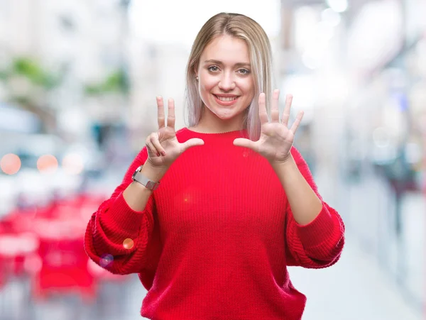 Giovane Donna Bionda Che Indossa Maglione Invernale Sfondo Isolato Mostrando — Foto Stock