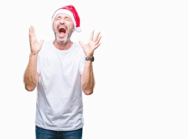 Edad Media Hoary Hombre Mayor Con Sombrero Navidad Sobre Fondo — Foto de Stock