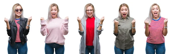 Collage Vacker Blond Ung Kvinna Över Isolerade Bakgrund Firar Överraskad — Stockfoto