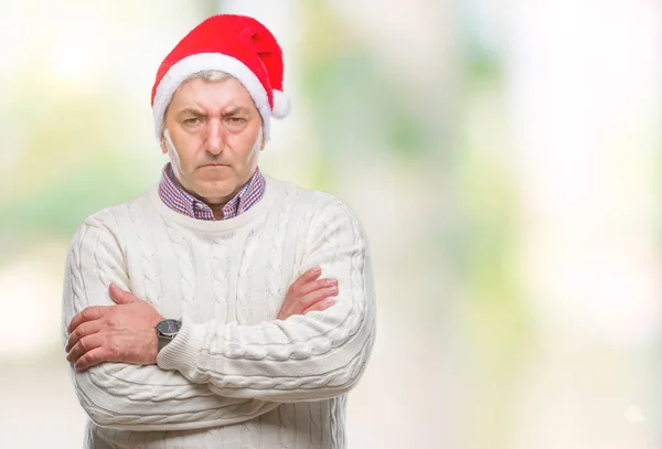 Bonito Homem Idoso Vestindo Chapéu Natal Sobre Fundo Isolado Cético — Fotografia de Stock