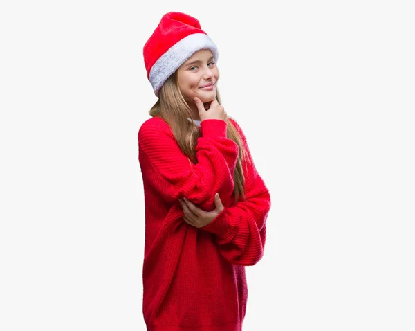 Giovane Bella Ragazza Indossa Cappello Natale Sfondo Isolato Guardando Fiducioso — Foto Stock