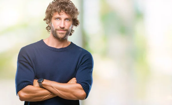 Bello Ispanico Modello Uomo Indossa Maglione Invernale Sfondo Isolato Volto — Foto Stock