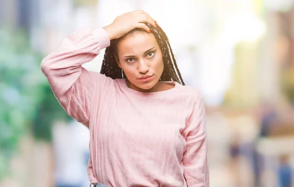 Young Gevlochten Haar Afrikaanse Amerikaans Meisje Dragen Trui Geïsoleerde Achtergrond — Stockfoto