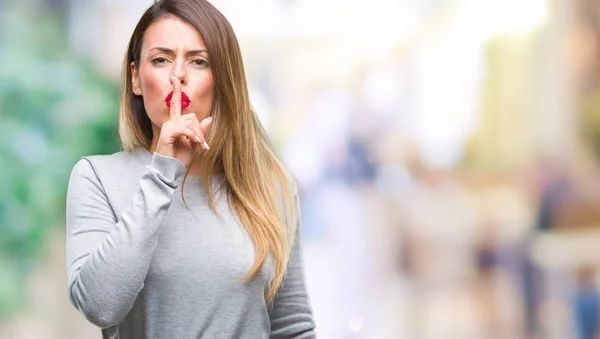 Young Beautiful Worker Business Woman Isolated Background Asking Quiet Finger — Stock Photo, Image