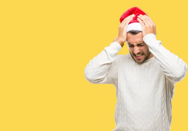 Giovane Bell Uomo Indossa Cappello Babbo Natale Sfondo Isolato Che — Foto Stock