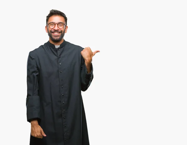 Yetişkin Spanyol Katolik Rahip Adam Arıyor Başparmak Yanında Yukarıyı Mutlu — Stok fotoğraf