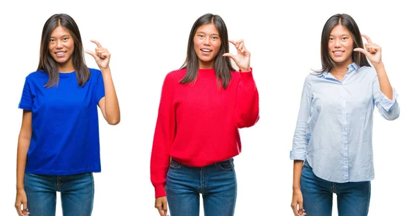 Collage Asiatisk Ung Kvinde Stående Hvid Isoleret Baggrund Smilende Selvsikker - Stock-foto