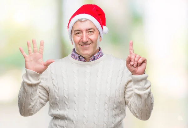 Handsome Senior Man Wearing Christmas Hat Isolated Background Showing Pointing — Stock Photo, Image