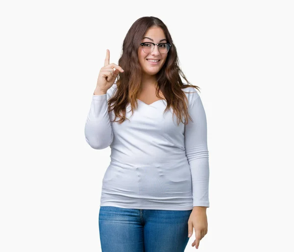 Schöne Size Junge Frau Mit Isoliertem Hintergrund Mit Erhobenem Zeigefinger — Stockfoto