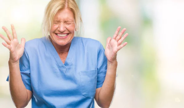 Mujer Rubia Mediana Edad Vistiendo Uniforme Enfermera Médica Sobre Fondo —  Fotos de Stock