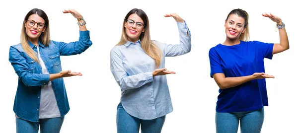 Collage Einer Jungen Schönen Frau Mit Brille Vor Isoliertem Hintergrund — Stockfoto