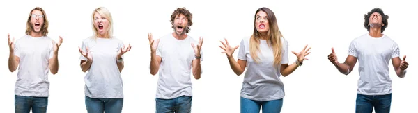 Collage Grupo Personas Que Visten Casual Camiseta Blanca Sobre Fondo — Foto de Stock