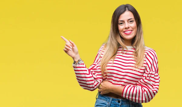 Giovane Bella Donna Casual Strisce Maglione Invernale Sfondo Isolato Con — Foto Stock