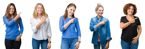 Collage Einer Gruppe Schöner Frauen Vor Weißem Isoliertem Hintergrund Fröhlich — Stockfoto