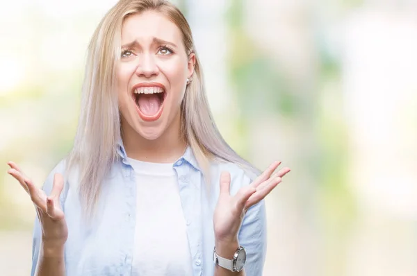 Young Blonde Woman Isolated Background Crazy Mad Shouting Yelling Aggressive — Stock Photo, Image