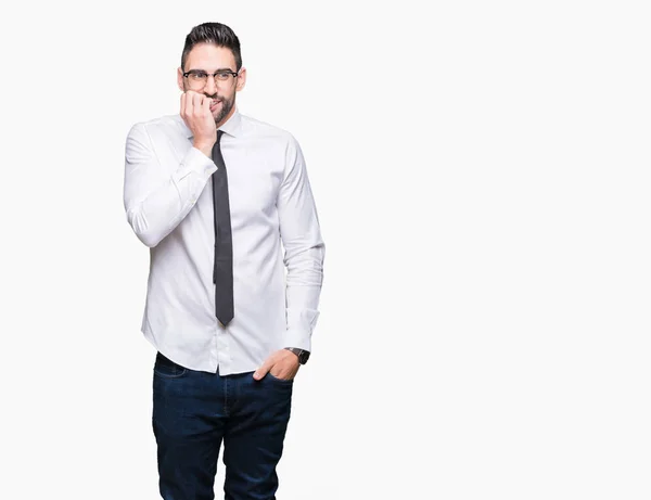 Mladý Pohledný Obchodní Muž Nosí Brýle Izolované Pozadí Pohledu Stresovaní — Stock fotografie