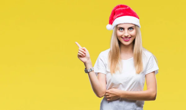 Jovem Linda Mulher Loira Chapéu Natal Sobre Fundo Isolado Com — Fotografia de Stock