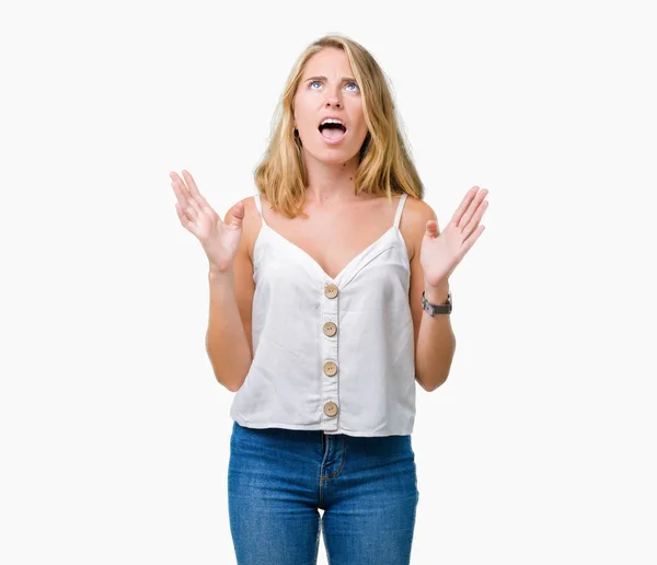 Beautiful Young Woman Isolated Background Crazy Mad Shouting Yelling Aggressive — Stock Photo, Image