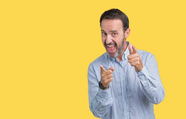 Guapo Mediana Edad Elegante Hombre Mayor Sobre Fondo Aislado Señalando —  Fotos de Stock