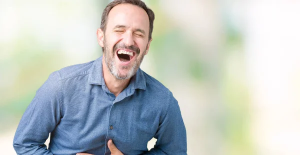 Bonito Homem Meia Idade Elegante Sênior Sobre Fundo Isolado Sorrindo — Fotografia de Stock